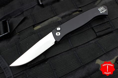 Protech Small Brend 2 Black Body Satin Blade Out The Side Ots Auto K
