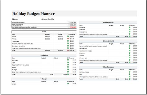 Holiday Budget Planner Template For Excel Excel Templates