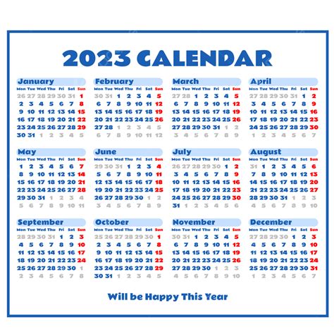 Modelo De Design Minimalista De Calendário Azul 2023 Png Calendário