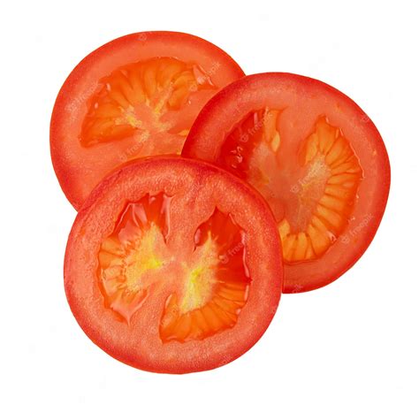 Premium Photo Three Tomato Slices Isolated On White Background Top View