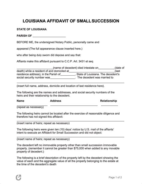 Affidavit of identity and distinction (la. Free Louisiana Affidavit of Small Succession | PDF | WORD