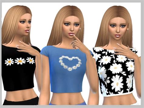 Set Of 3 Daisy Crop Tops For Everyday Wear Found In Tsr Category Sims