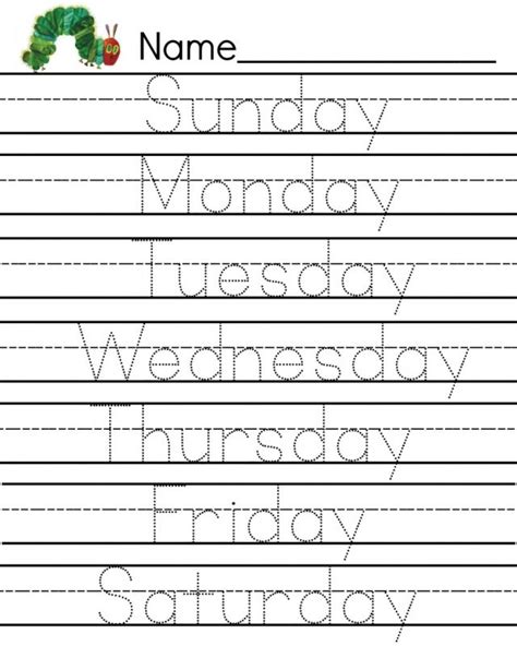 Days Of The Week Tracing Worksheets Free Lesmyl Scuisine
