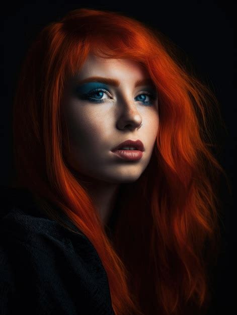 Premium Ai Image A Woman With Bright Red Hair And Blue Eyes