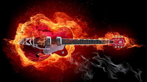 A Guitar In Flames Rock Music Guitar Wallpaper Download 2560x1440