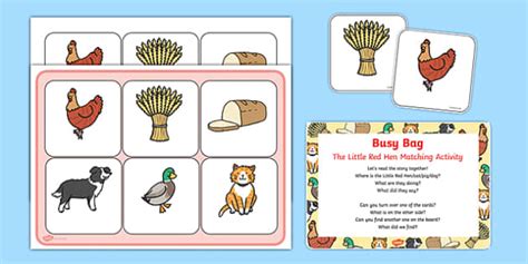 The Little Red Hen Matching Activity Busy Bag Prompt Card And Resource Pack