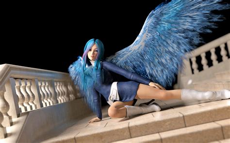 Girl Angel Fantasy Wings Ekaterina Mikhailova White Blue Coolwallpapersme