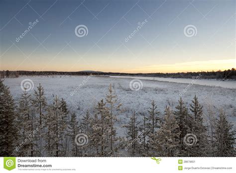 Frozen Lake In Inari Finland Stock Image Image Of Sunset Landscape