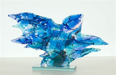 Blue Bird Glass Fusing Art Abstract Glass Sculpture 2009 Daan Lemaire