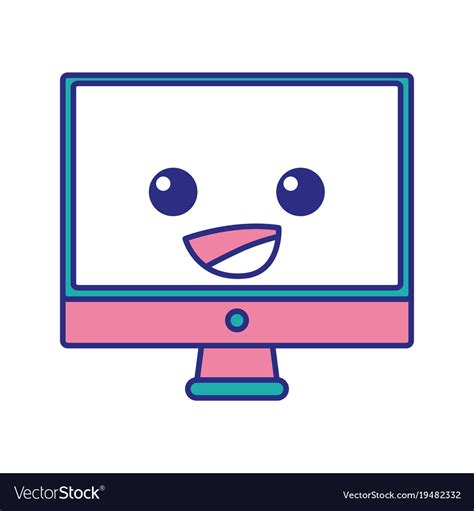 Full Color Happy Computer Screen Kawaii Cartoon Vector Image