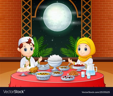Happy Eid Invitation With Muslim People Preparing Vector Image