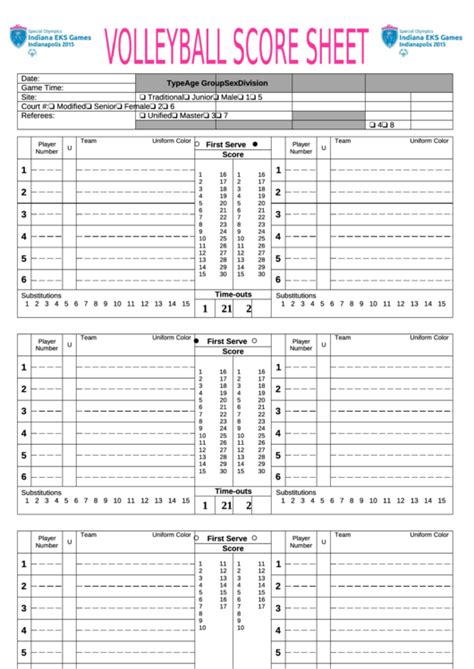 Printable Volleyball Score Sheet