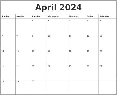 April 2024 Calendar Template