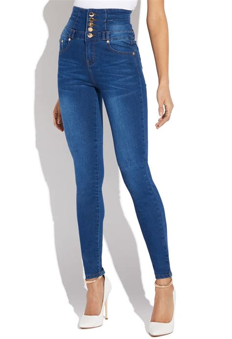 Shoedazzle Super High Waisted Skinny Jeans With Back Lacing Womens Blue Size 11 Mom Outfits