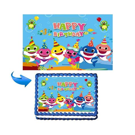 Baby Shark Happy Birthday Edible Cake Topper Sugar Frosting Sheet