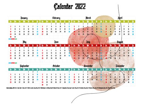 Free Printable 2022 Yearly Calendar With Holidays Watercolor Zohal