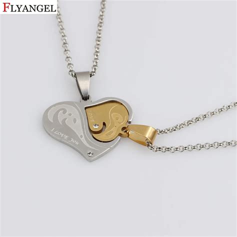 Men Women Stainless Steel Chain Heart Love Necklaces For Couples Fashion Pendant Paired Pendants