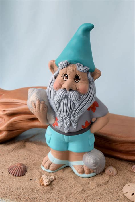Gnome Statue Gnome Holding A Seashell Beach Gnome Etsy