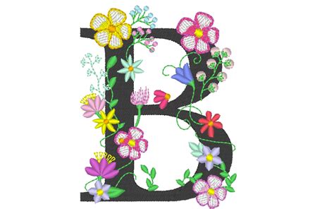 Floral Letter B Garden Flag Monogram Lace Swirl Flowers Block Font And