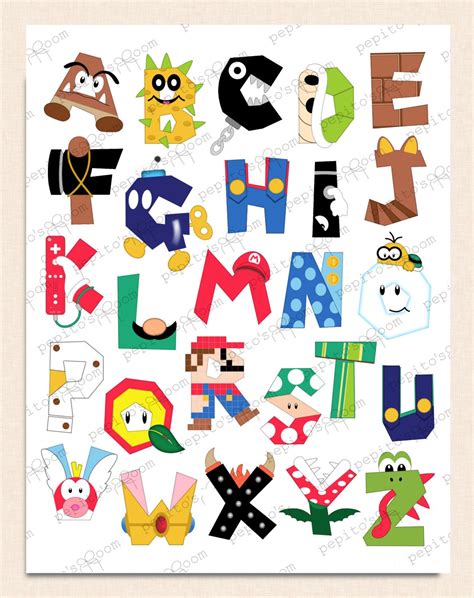 Print Ink Super Mario Bros Alphabet Poster Wall Art 16x20 Etsy In