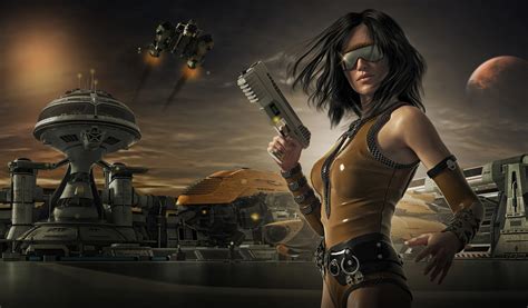 download black hair weapon gun futuristic sunglasses woman warrior sci fi women warrior hd wallpaper