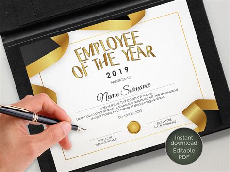 Editable Employee Of The Year Certificate Template Co
