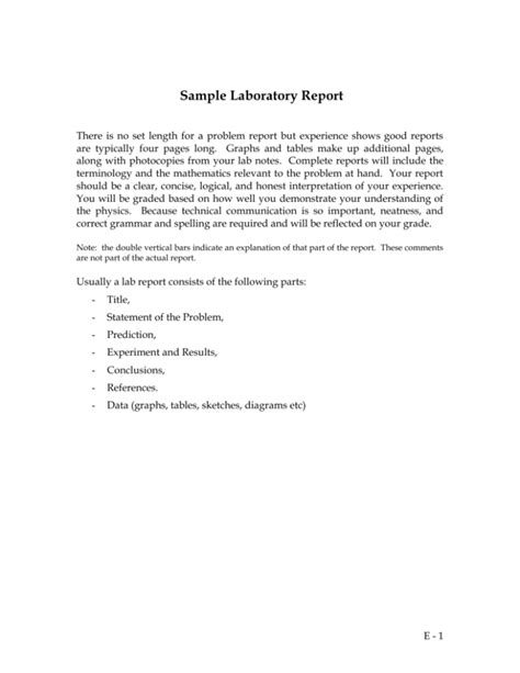 Appendix E Sample Lab Report Sample Laboratory Report