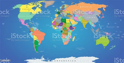 Detailed Political World Map Every Country Has Own Color Vector