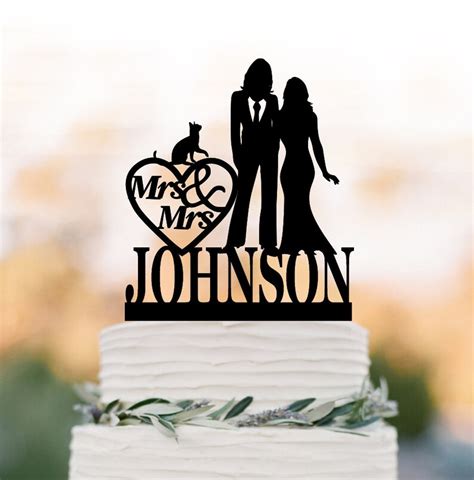 Personalized Lesbian Wedding Cake Topper With Cat Same Sex Etsy