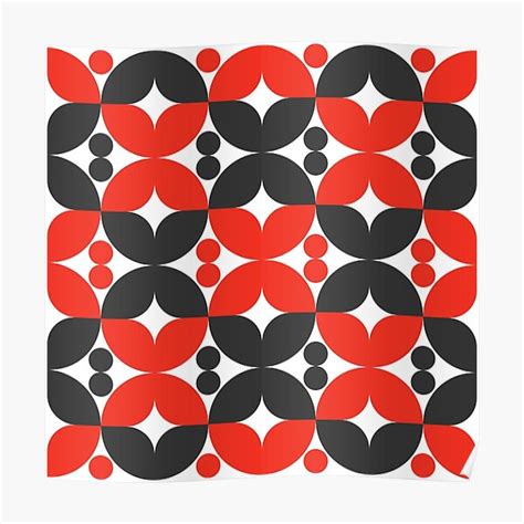 Vintage Pattern Mid Century Modern Red Black White Poster For Sale By