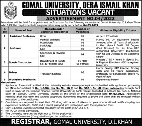 Gomal University Dera Ismail Khan Jobs 2022 Latest Jobs In Pakistan