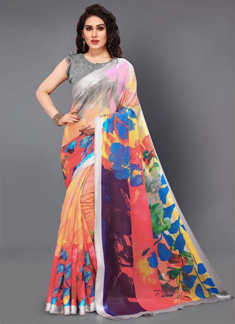 Cotton Multi Colour Printed Designer Saree Buy Online Saree