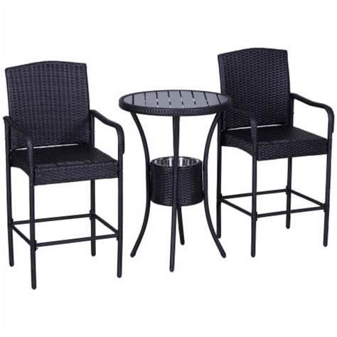 3pc Rattan Wicker Bistro Set Patio Bar Table Chair Stool Garden 1 Unit