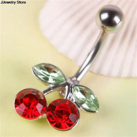 Pc High Grade Rhinestone Belly Button Red Cherry Sexy Lovers Navel