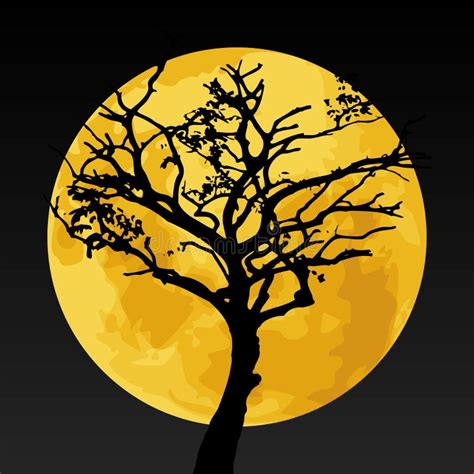 Black Tree Silhouette On Yellow Moon Stock Vector Image 61937495