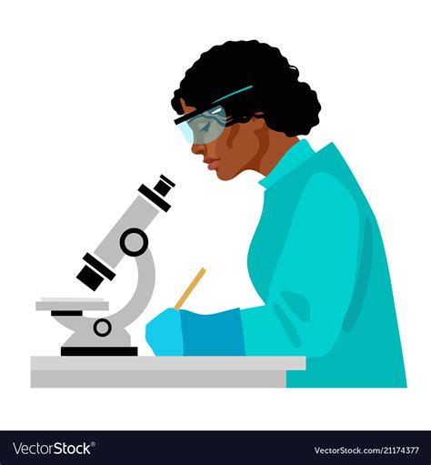 Black Woman Scientist Looking Through Microscope Vector Image