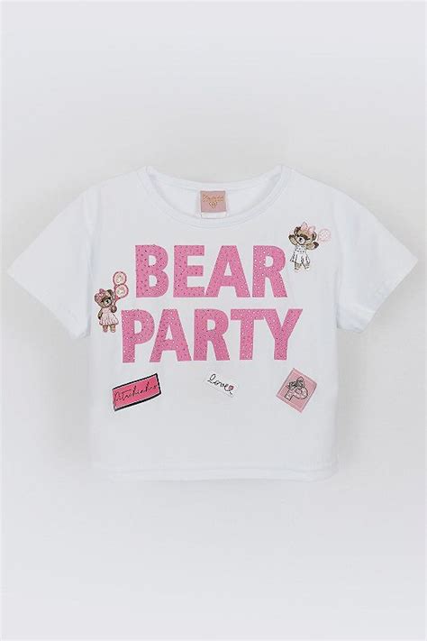 Blusa Pituchinhus Cotton Bear Party Patches Branco Kidsyou Moda Infantil