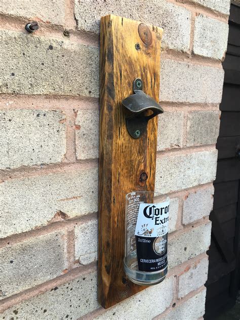 Wall Mounted Bottle Opener Reclaimed Wood Beer Bottle Etsy