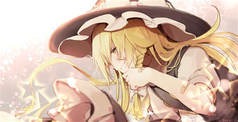 Bandaid Blonde Hair Bow Braids Close Hat Kirisame Marisa Long Hair Touhou Wanaxtuco Watermark