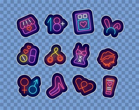 Intimate Store Neon Stickers Collection Social Media Emblem Set Sex Shop Design Design