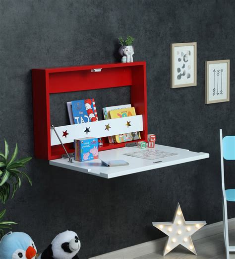 Buy Tinseltown Birch Wall Mounted Table In Red Colour By Lycka Online