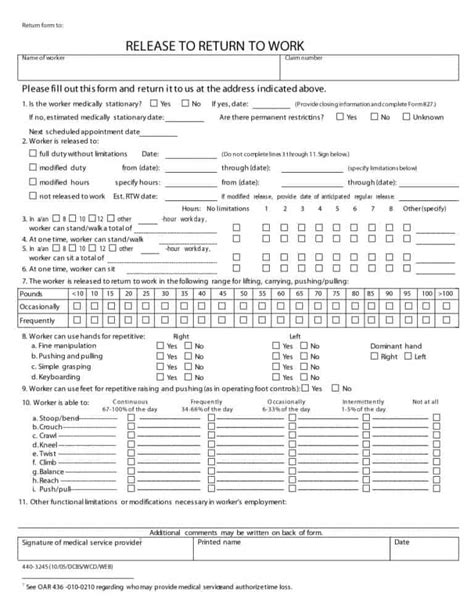 You will need to specify an illness on your doctor release form to. 44 Return to Work & Work Release Forms - Printable Templates