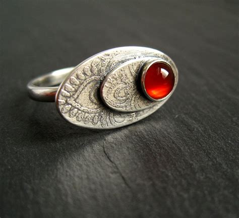 New Project Carnelian And Sterling Silver Etched Ring