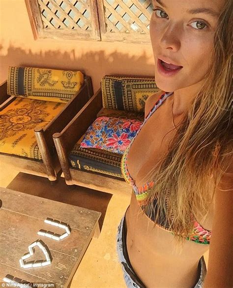 Nina Agdal Shows Off Her Envy Inducing Abs And Cleavage In A Crochet Bikini Daily Mail Online