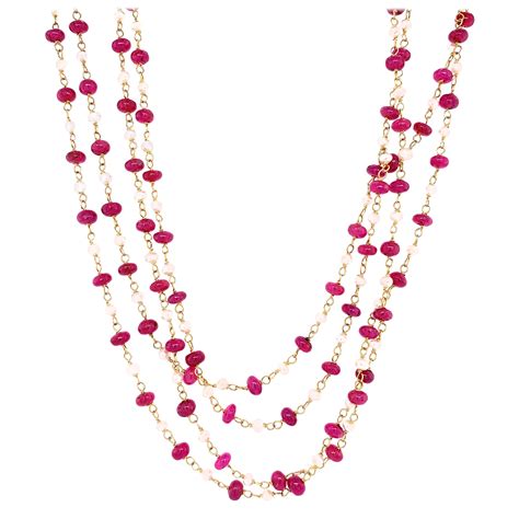 Ruby Beads And Cultured South Sea Pearl 22 Karat Gold Necklace For Sale