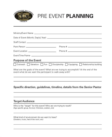 Free 12 Sample Event Planning Forms In Pdf Excel Word
