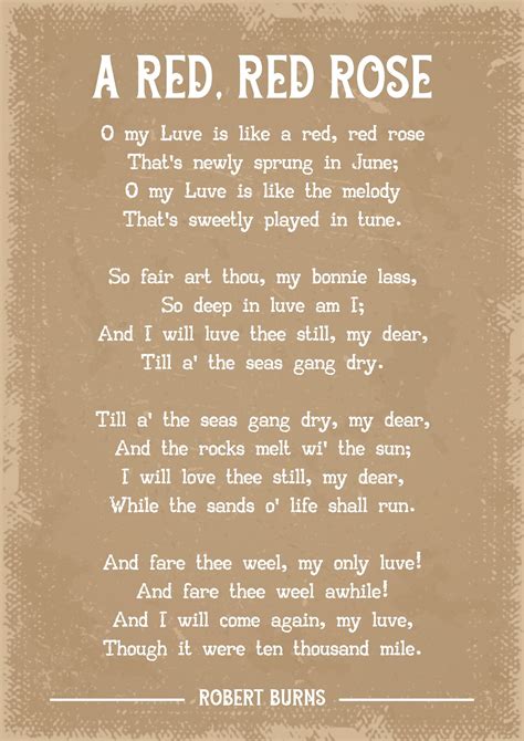 Robert Burns A Red Red Rose Poem Art Print Etsy