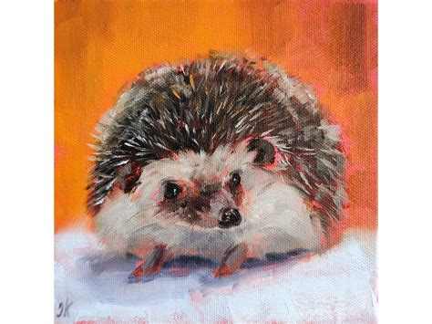 Original Hedgehog Oil Painting Painted By Artist Iryna Khort