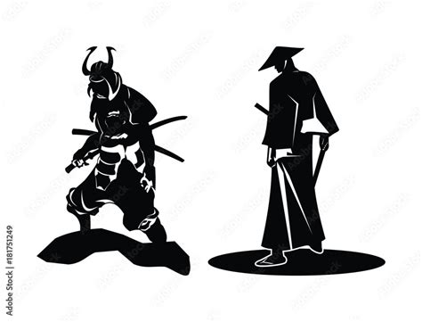 Japanese Black Samurai Ninja Ronin Warrior With Armor Illustration Logo
