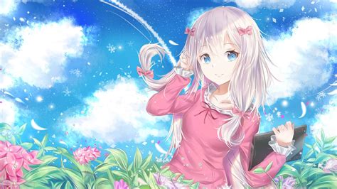 Desktop Wallpaper Sagiri Anime Girl White Hair Garden Hd Image